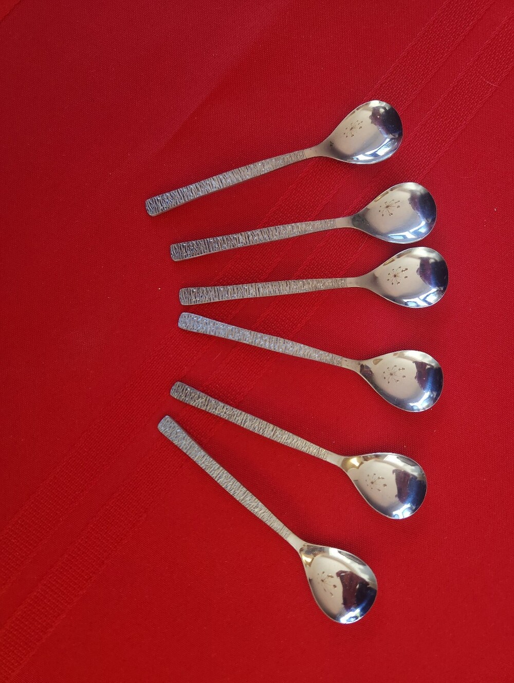 Vintage Mid-Century Modern Hammered Silver Demitasse / Espresso Spoons Set of 6